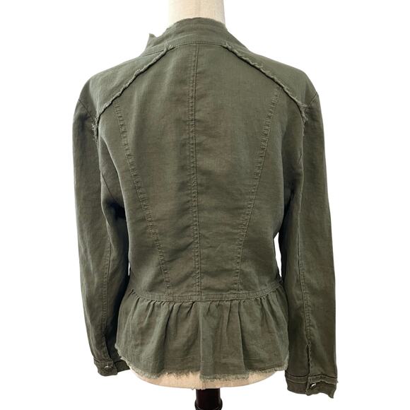 International Concepts INC Military Style Jacket 100% Linen Button Up Green Sz L - Picture 3 of 15
